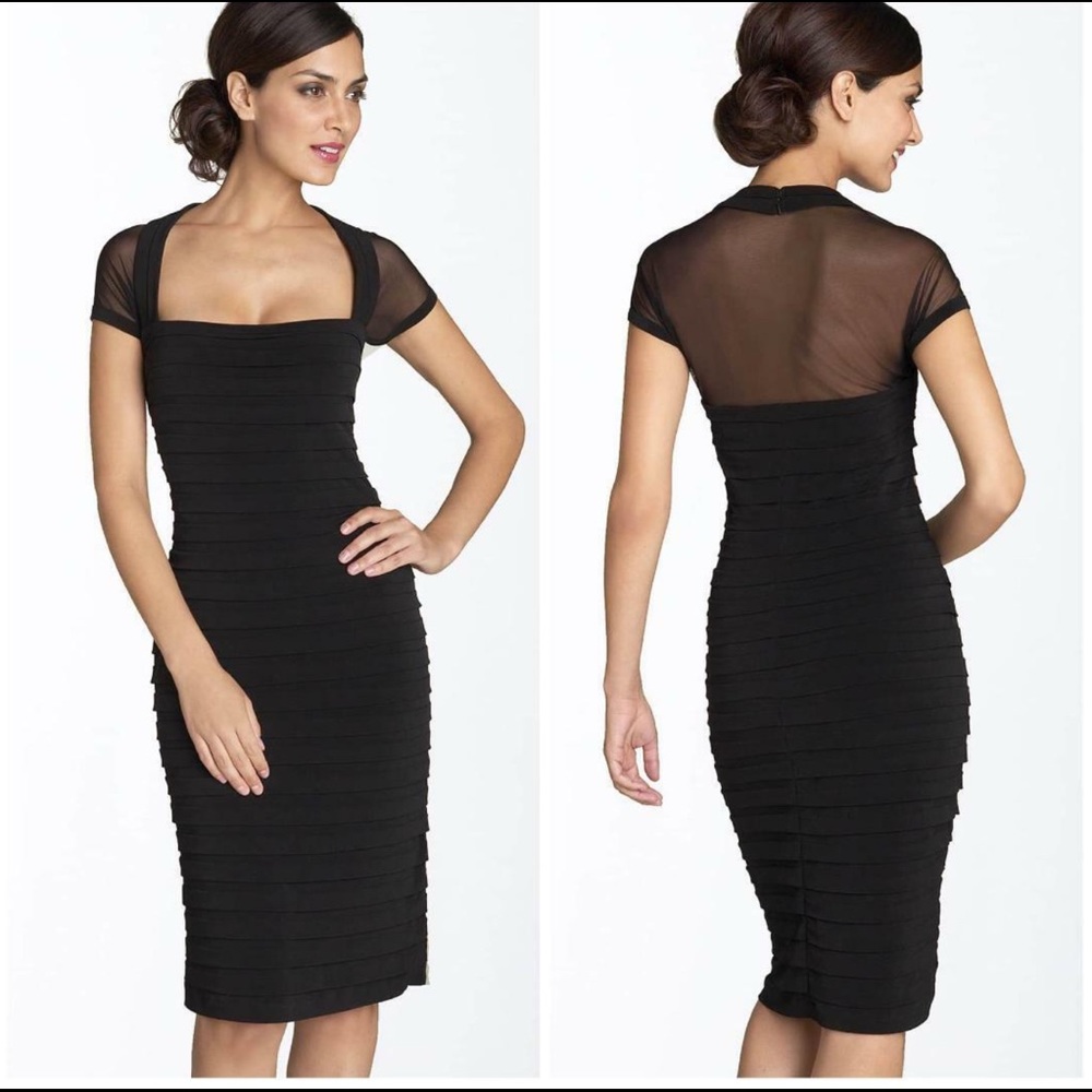 MAGGY LONDON Black Pleated Matte Jersey Dress